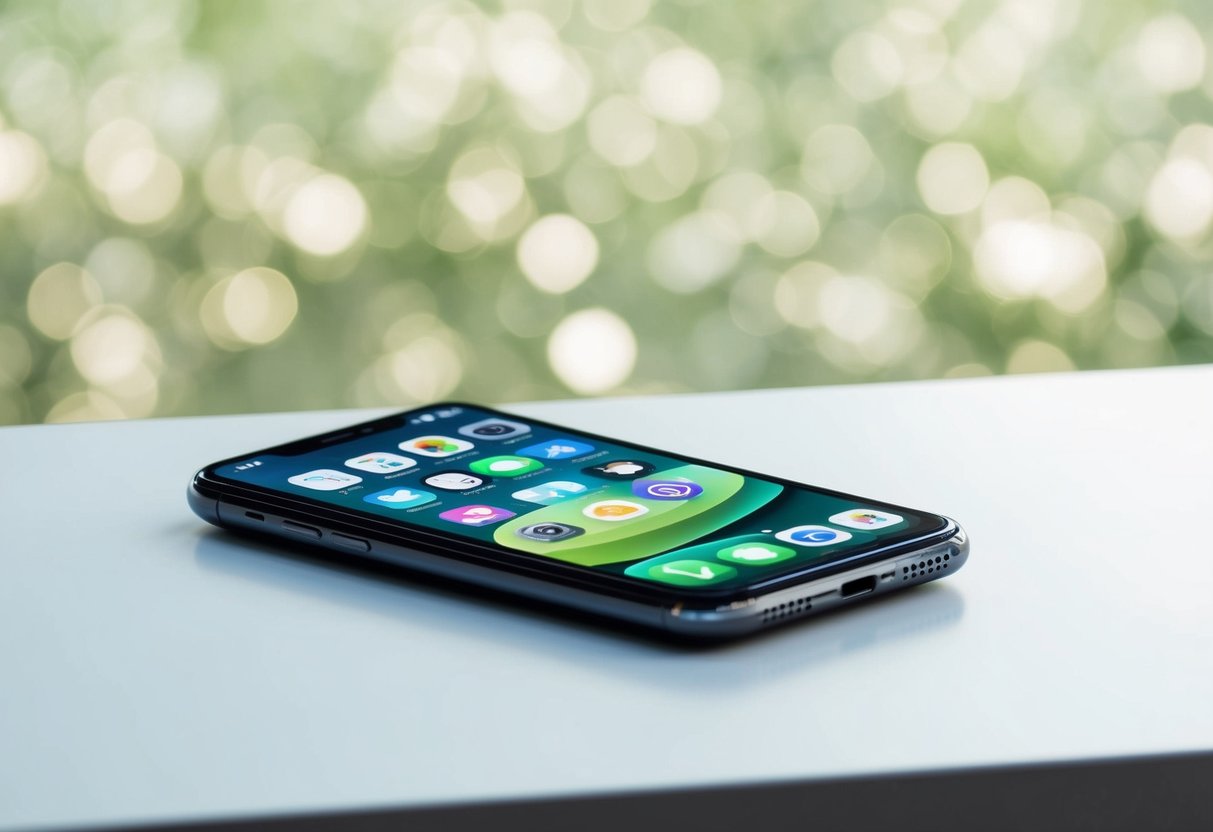 Digital Declutter Your Smartphone: Simple Steps to Organize and Boost Mental Clarity 4 A smartphone lying on a clean, uncluttered surface, with app icons neatly organized into folders and a serene background image