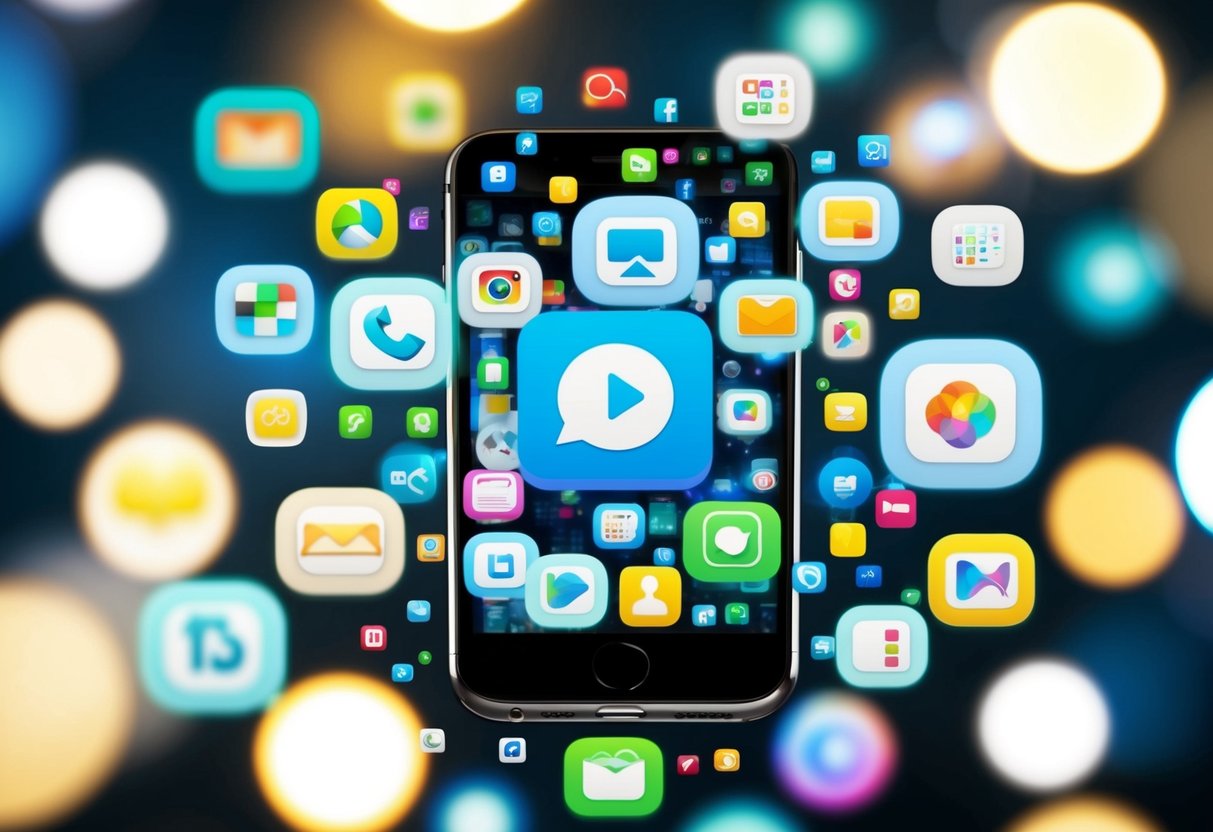Digital Declutter Your Smartphone: Simple Steps to Organize and Boost Mental Clarity 6 A smartphone surrounded by cluttered digital icons, with a clear and organized layout emerging from the chaos